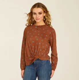 Ariat Women's Rust Della Twist Cattle Brand Long Sleeve Tee 10052651